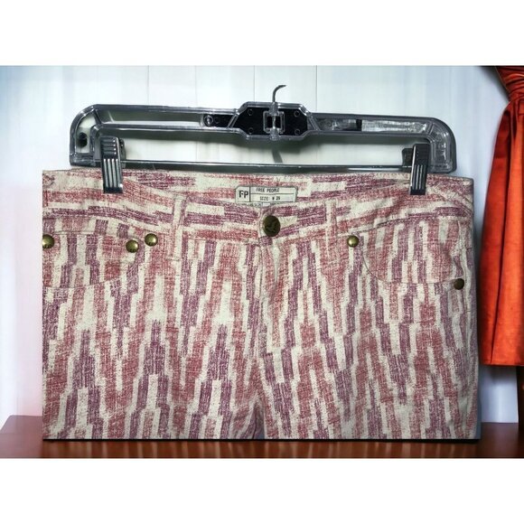 Free People low rise pink Ikat Skinny Cropped Jeans ladies size 29 - Picture 5 of 9